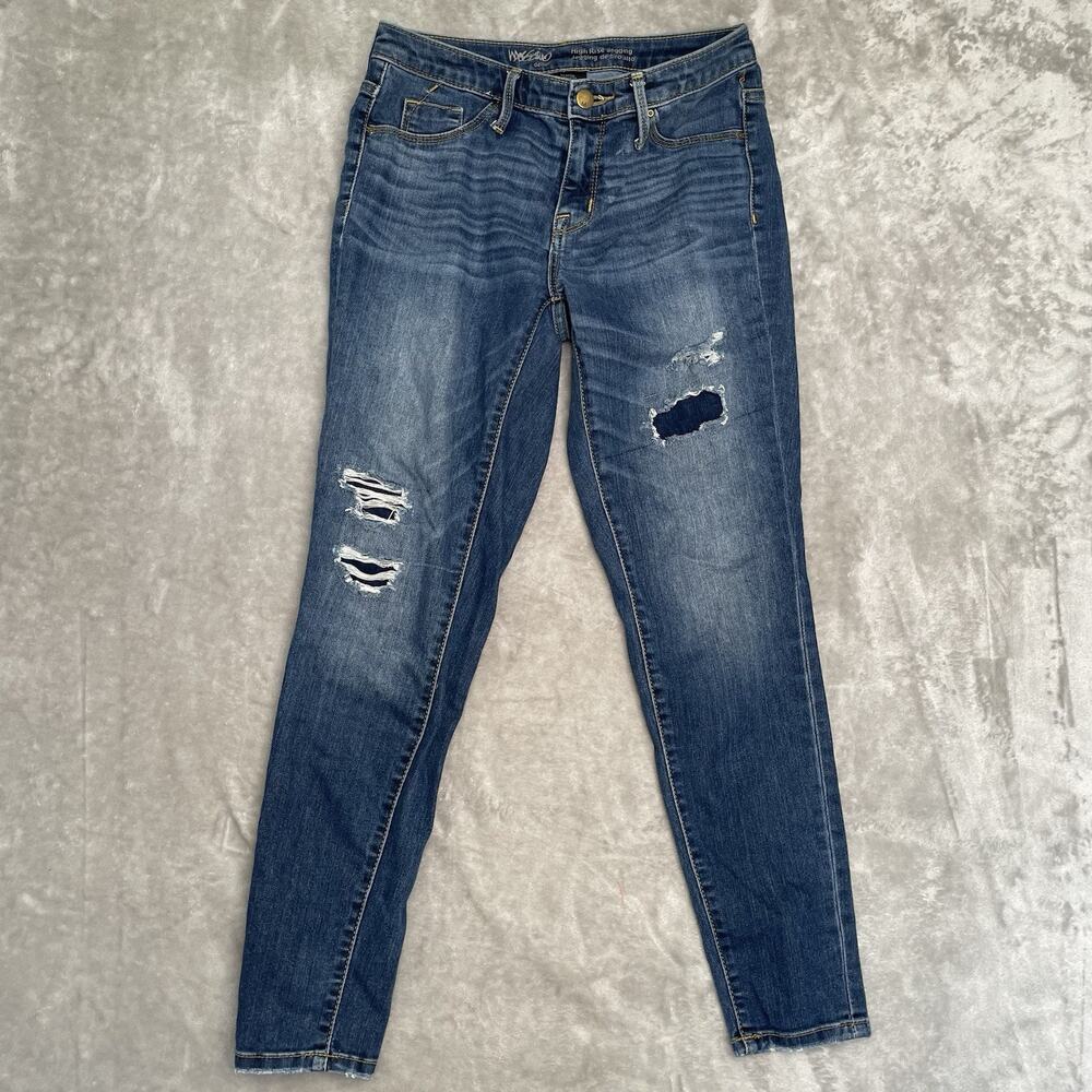 Mossimo High Rise Jegging Womens 0 / 25R Distressed Dark Wash Stretch Blue Jeans